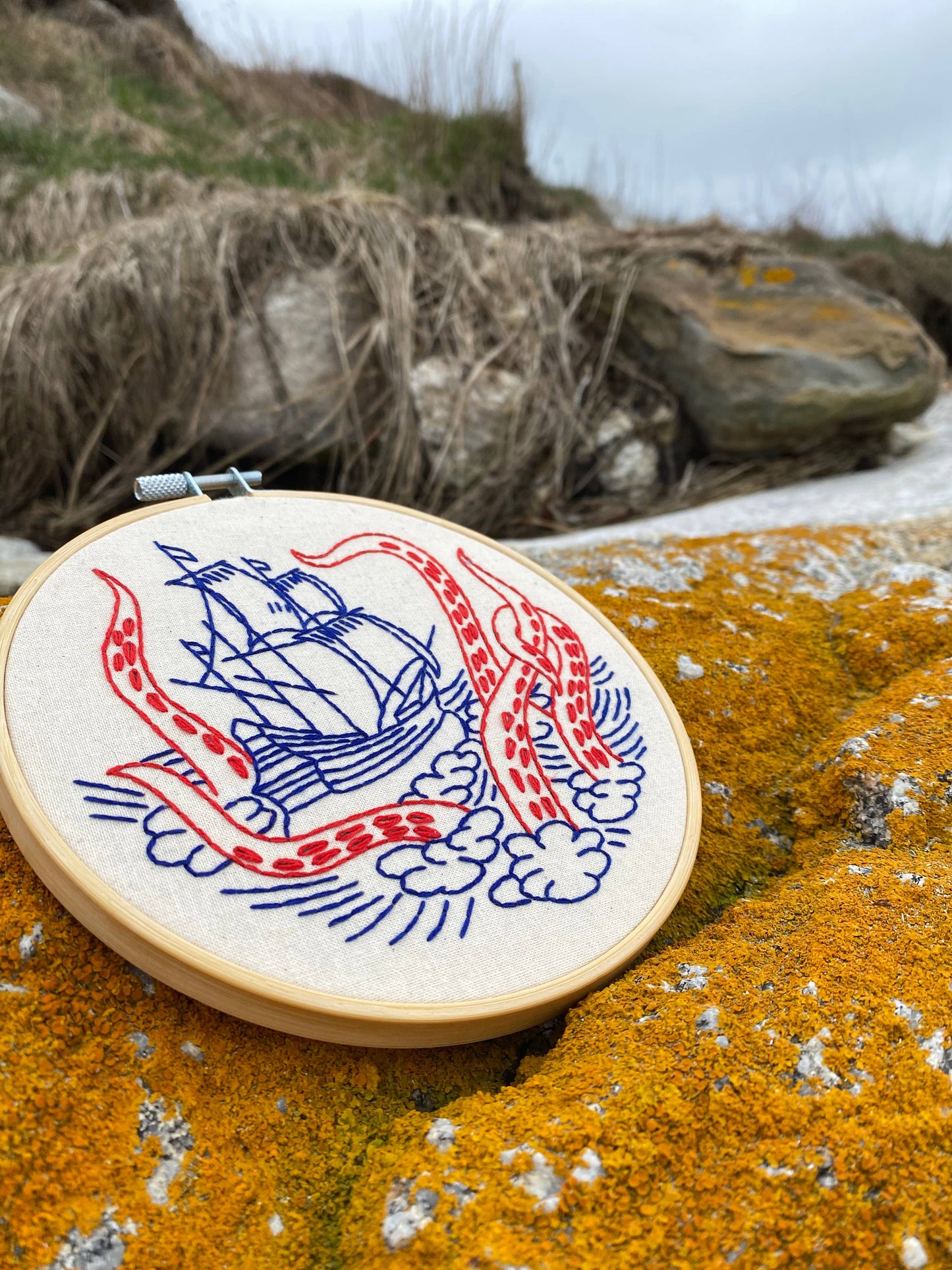 Hook, Line & Tinker Kraken and Ship Embroidery Kit