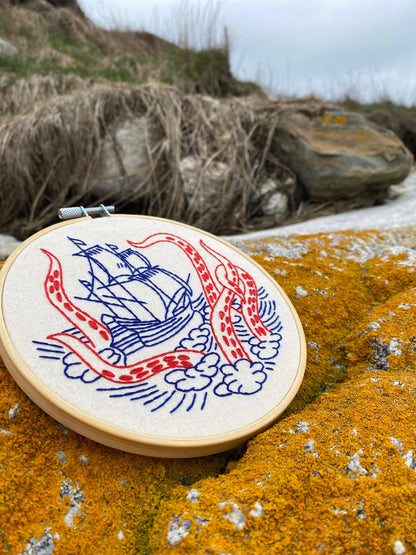 Hook, Line & Tinker Kraken and Ship Embroidery Kit