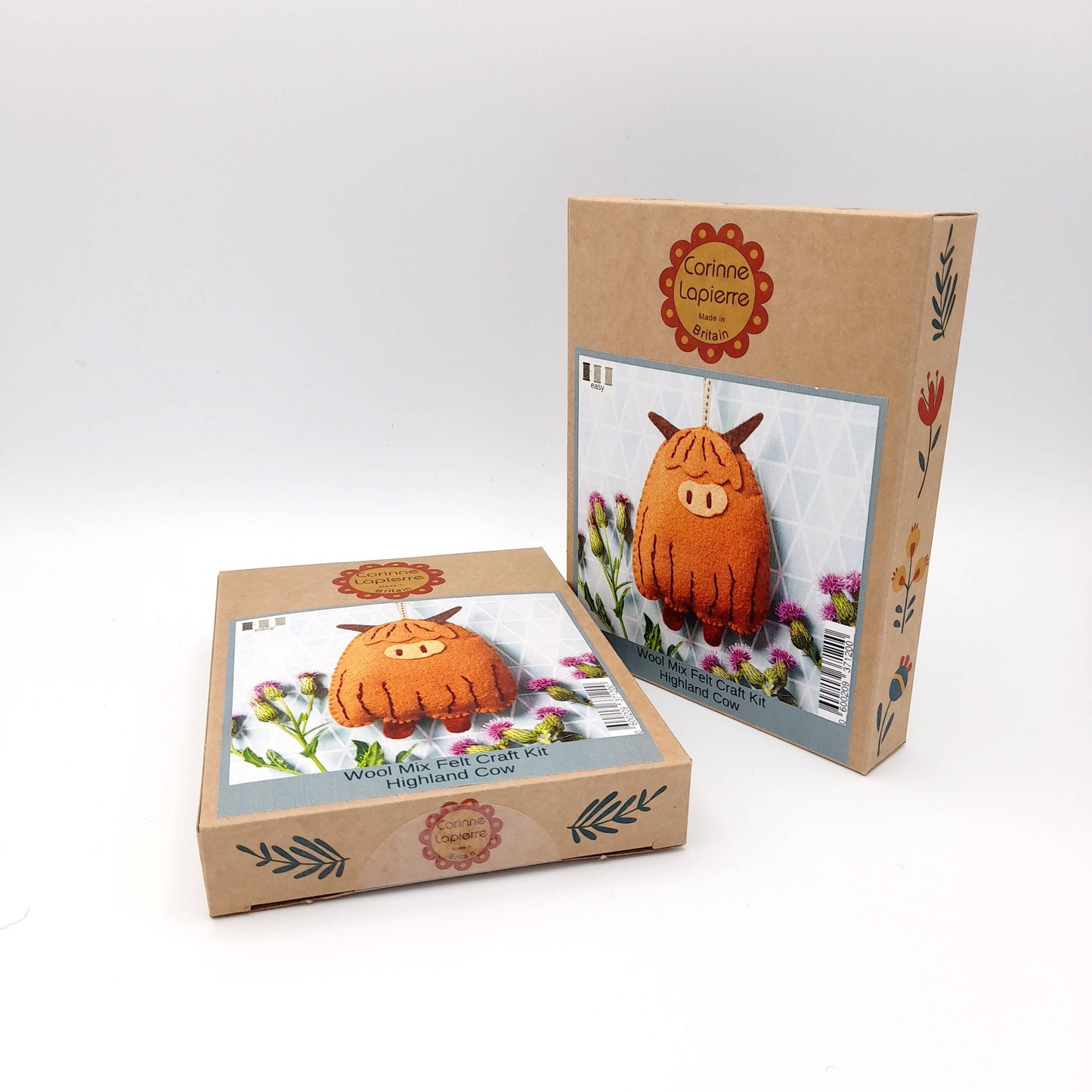 Wool Mix Felt Highland Cow Kit packaging on a white background