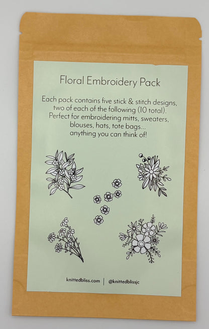 Flower Designs from Knitted Bliss on a green paper glued to an envelope