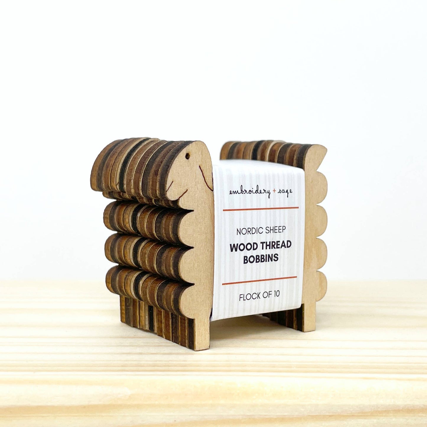 Embroidery and Sage Nordic Sheep Wood Thread Bobbins